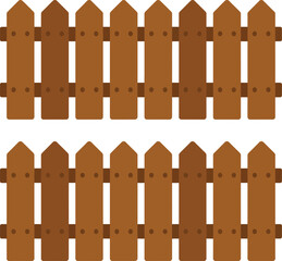 Two Rows of Brown Wooden Picket Fences with Simple Design and Consistent Structure for Garden or Boundary Illustration with Flat Vector Style