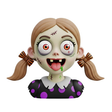 Cartoon Zombie Girl with Stitches and Purple Polka Dots.