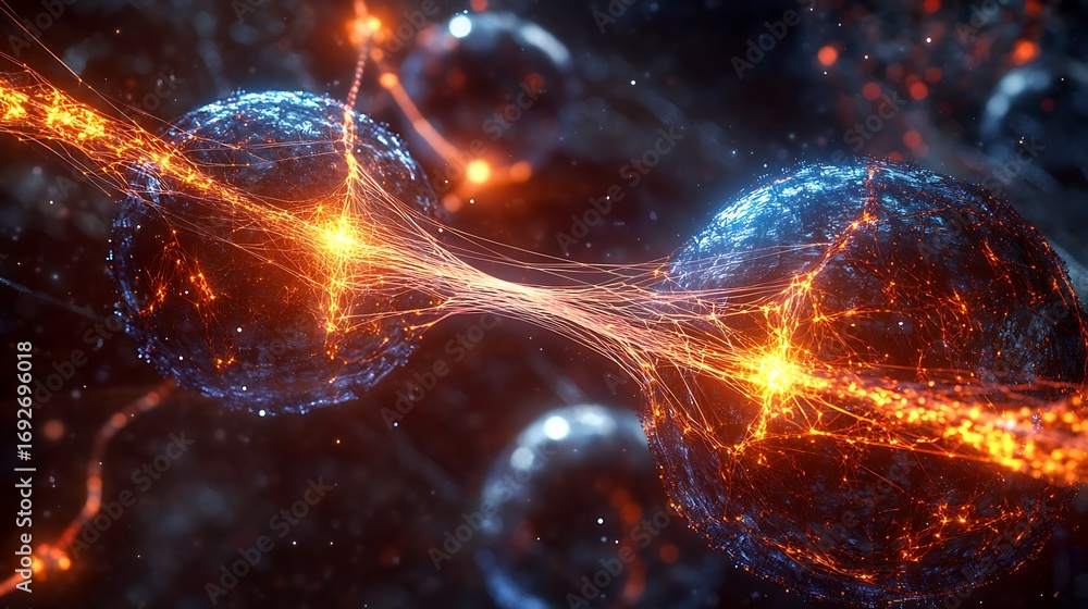 Poster abstract rendering of connected spheres with glowing connections