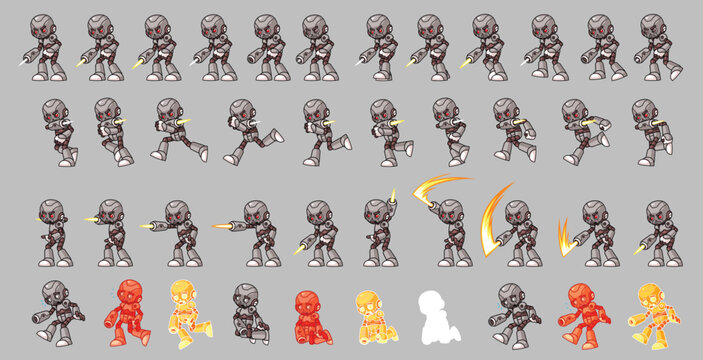 Grey Cyborg Robot Game Sprite Sheets