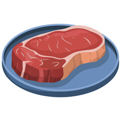 Fresh red meat slice on a wooden cutting board isolated vector illustration on white background