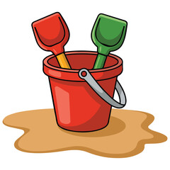 Set of summer sand play tools and buckets isolated vector illustration on white background