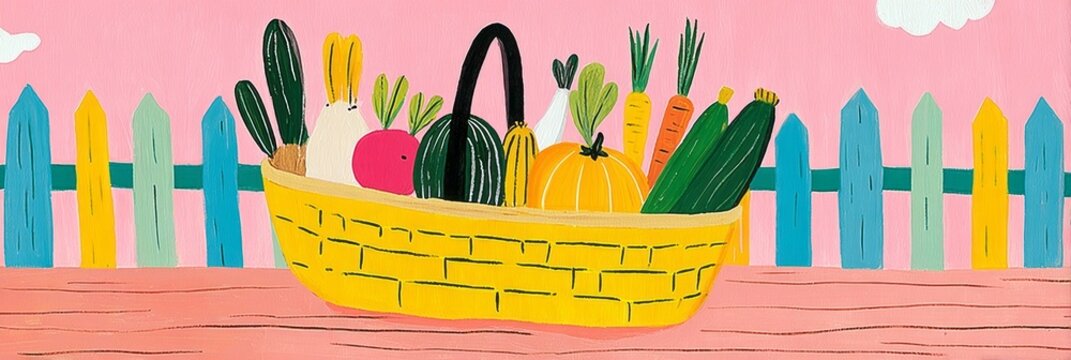 Rustic wicker basket displays a bountiful harvest of bright pumpkins, fresh carrots, deep red beets, and green zucchini, embodying the essence of autumn's bounty, banner - Powered by Adobe
