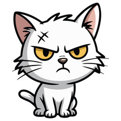 Strong cartoon cat with crossed arms attitude isolated vector illustration on white background