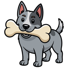 Cartoon puppy eating dog bone treat isolated vector illustration on white background