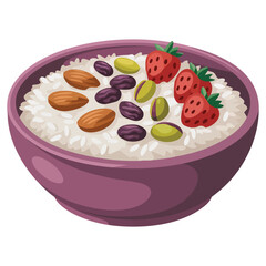 Wholesome muesli breakfast meal in bowl isolated vector illustration on white background