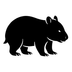 Fototapeta premium A black silhouette of a wombat standing on four legs with its tail visible isolated on white background