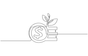 Continuous one line drawing of money seeds on transparent background, vector illustration of money plant symbol and financial investment growth concept.