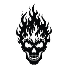 Vector art of scary black skull with flames on head