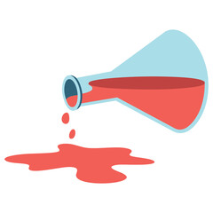 Spilled liquid from erlenmeyer flask isolated vector illustration on white background