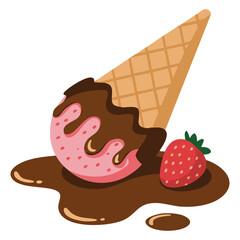 Dropped melted ice cream on ground isolated vector illustration on white background