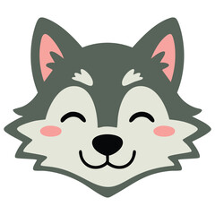 Cute wolf face on white background isolated vector illustration on white background