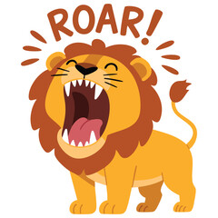 Cute cartoon lion roaring mouth open isolated vector illustration on white background © azzedine