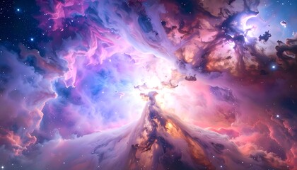 a close up of a very colorful galaxy with a star in the background