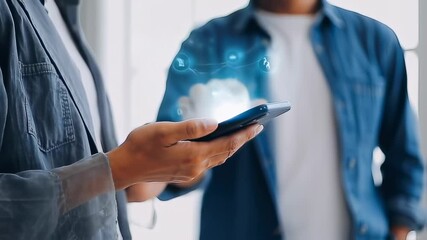 Modern Tech Collaboration: Smartphone Interaction with Futuristic Network - Powered by Adobe