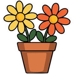 Potted plants with blooms isolated vector illustration on white background