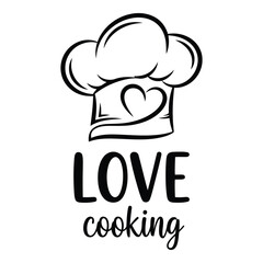 Vector art of chefs hat with a heart and the words love cooking
