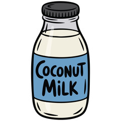 Coconut milk bottle dairy free isolated vector illustration on white background