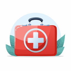 Fototapeta premium Cartoon Style Red First Aid Kit Bag Isolated Illustration