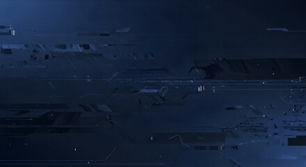 Abstract dark blue digital interface with geometric shapes and lines representing technology and data