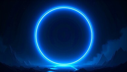 Neon ring in a night landscape