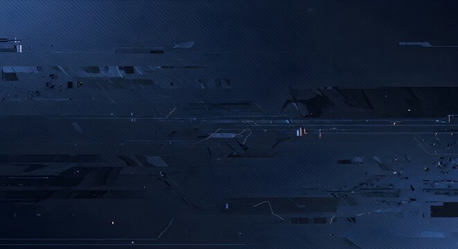 Abstract dark blue digital interface with geometric shapes and lines representing technology and data