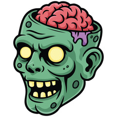 Cartoon zombie head illustration isolated vector illustration on white background