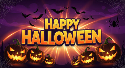 Halloween poster with pumpkins, bats and typography