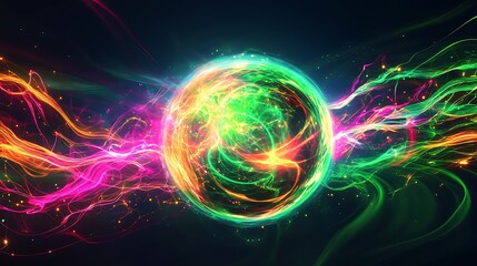 Obraz premium Glowing orb with colorful energy streams against dark background