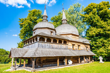 Beautiful old orthodox wooden church in Nowe Brusno village, Subcarpathia region, Poland