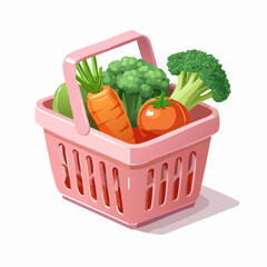Cartoon Style Fresh Grocery Basket with Vegetables and Fruits Illustration