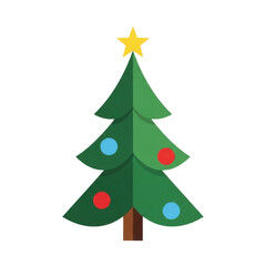 Obraz premium Christmas tree in flat design with colorful ornaments and star 