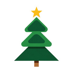 Fototapeta premium Cartoon Christmas tree with yellow star on top in flat design, PNG file