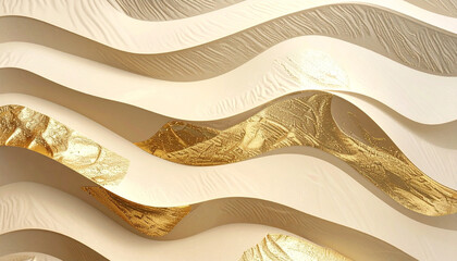 Abstract layered design featuring undulating lines and golden accents, creating a textured, artistic composition.
