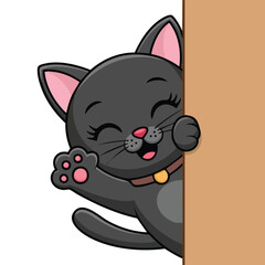 Cat waving paw isolated vector illustration on white background