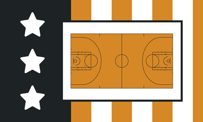 Basketball Court. Basketball design. Street sport art. Game Day. Basketball playoff. Final games. Team championship. Ball for Basketball. Sport creative poster. Modern graphic. Vector wallpaper