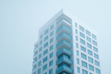 Obraz premium Modern apartment building against a hazy sky