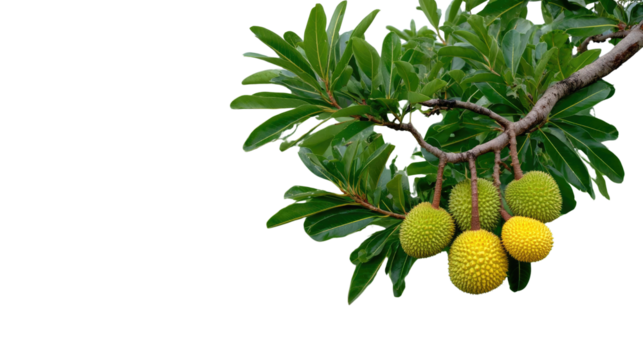 Exotic Fruit in Sunlight: A branch laden with distinctive fruits, illuminated by natural light, showcasing nature's vibrant designs and the potential of tropical flavors.