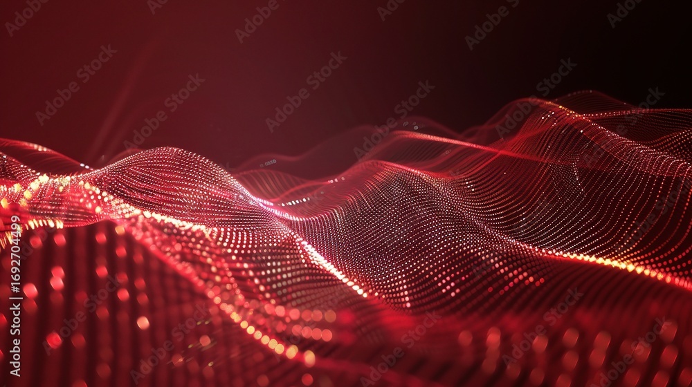 Aufkleber futuristic red ripple light and shadow flow technology backgrounds，it used for dynamic, high-tech ba