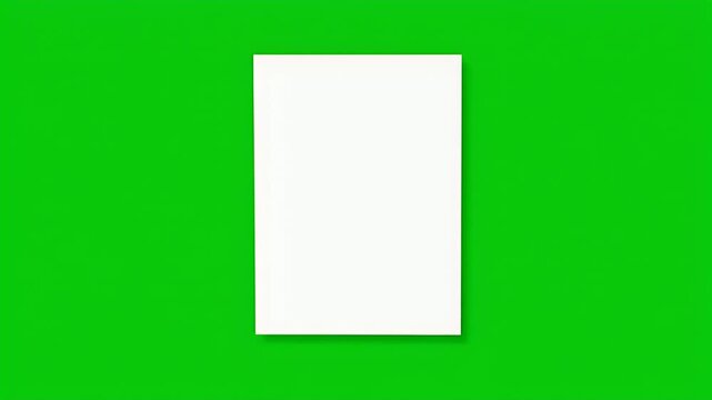Blank White Vertical Rectangle with Subtle Shadow on Bright Green Chroma Key Background. Isolated Empty Card or Screen Mockup for Design and Compos...