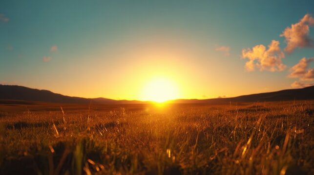 Peaceful scene with sunset and grass, conveying tranquility and beauty, great for social media or advertisements