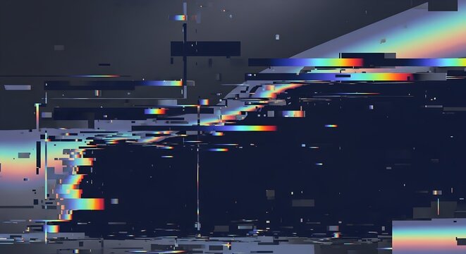 Abstract digital glitch  with rainbow color spectrum and pixelated geometric shapes