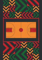 Basketball Court. Basketball design. Street sport art. Game Day. Basketball playoff. Final games. Team championship. Ball for Basketball. Sport creative poster. Modern graphic. Vector wallpaper