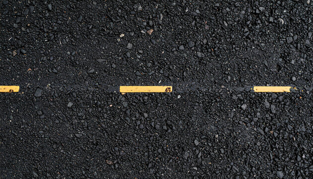 Close-up view of asphalt road surface with yellow reflective markers.