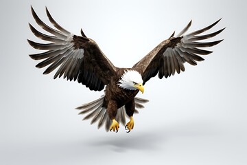 Obraz premium Majestic eagle soaring gracefully with outstretched wings against a soft gradient background