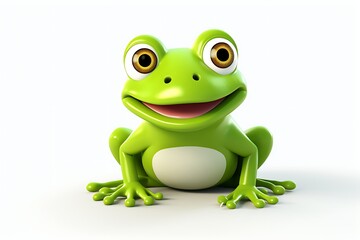 Obraz premium A cheerful green frog sitting on a white background, showcasing its vibrant colors and playful expression