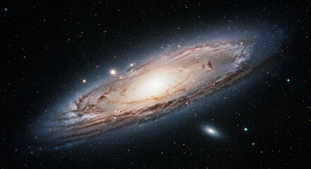 A breathtaking view of the Andromeda Galaxy, showcasing its spiral structure and surrounding celestial objects.