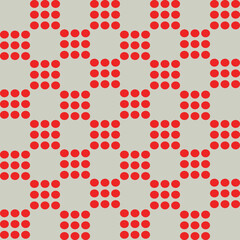 Red circles arranged in a square grid pattern on a light gray background create a seamless geometric design.