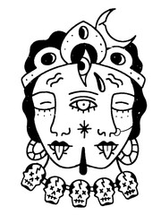 Mystical two-faced figure, spiritual, goddess art