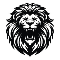 Fototapeta premium Black lion head roaring with sharp teeth and flowing mane